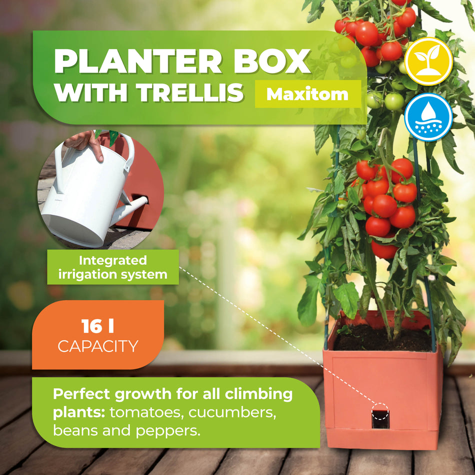 Plant Tower with Watering System MAXITOM - Orange, with Green Trellis